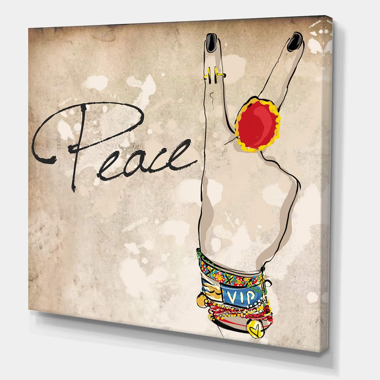 Designart - Gypsy Hippy Hand Peace - Cottage Canvas Wall Art